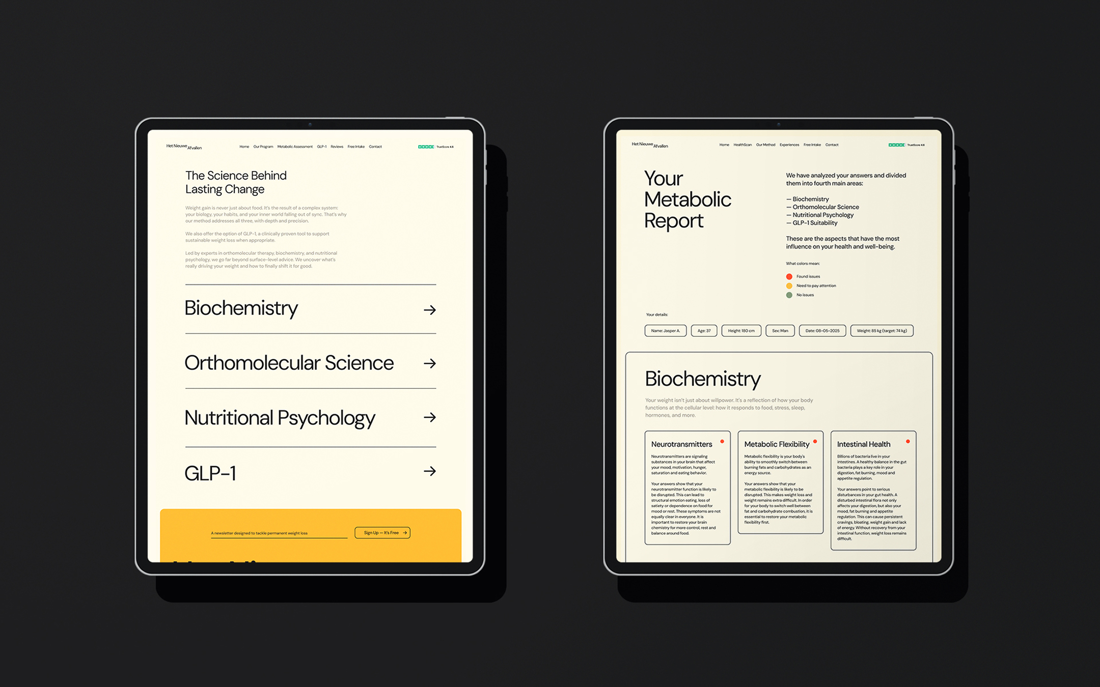 Image related to Het Nieuwe Afvallen (The New Weight Loss) rebrand, showcasing the premium weight loss program, visual identity, brand design, digital experience, program pillars, GLP-1 integration, and marketing strategy.
